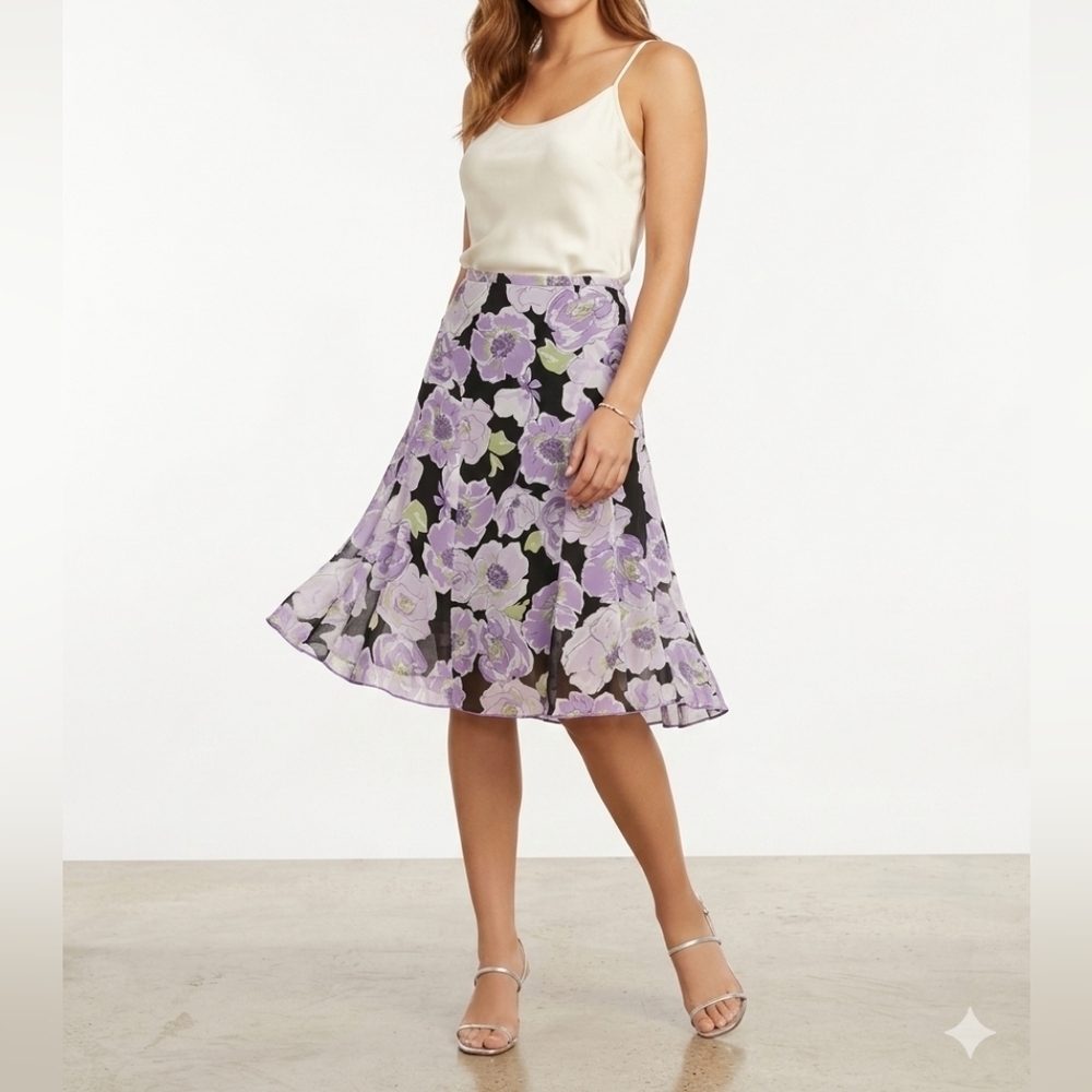 Karen Kane Lavender Floral Skater Skirt on Black